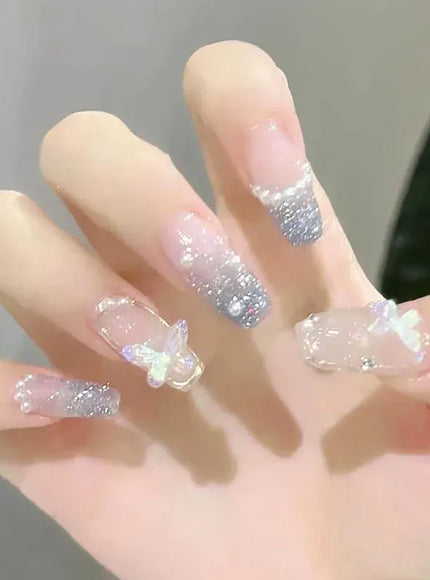 KissICON WHITE KissIcon 24Pcs Pink Rhinestones Press On Nails -