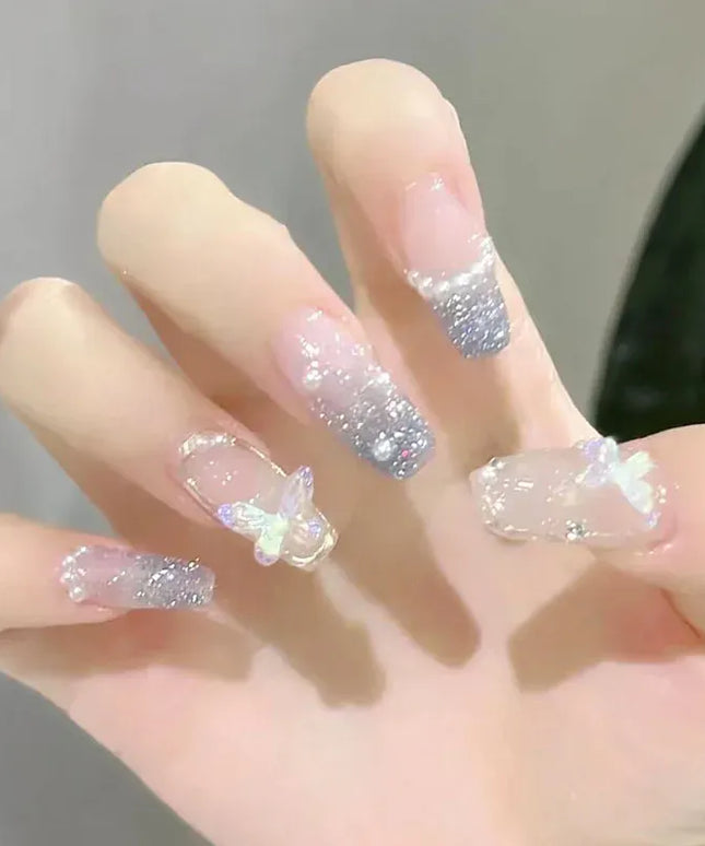 KissICON WHITE KissIcon 24Pcs Pink Rhinestones Press On Nails -