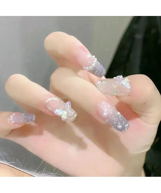 KissICON WHITE KissIcon 24Pcs Pink Rhinestones Press On Nails -