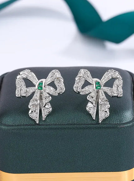 KissICON WHITE KissIcon Bow Earrings - Sparkling Zircon Jewelry For Women