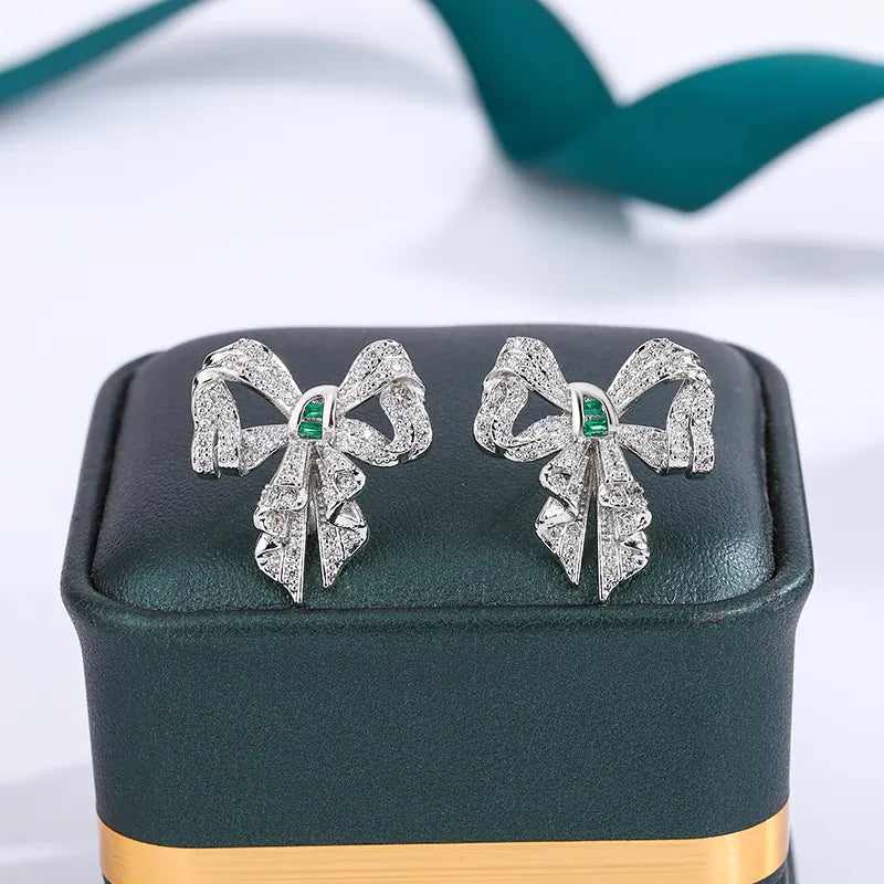 KissICON WHITE KissIcon Bow Earrings - Sparkling Zircon Jewelry For Women