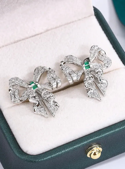 KissICON WHITE KissIcon Bow Earrings - Sparkling Zircon Jewelry For Women