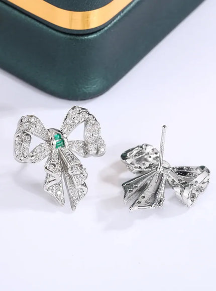 KissICON WHITE KissIcon Bow Earrings - Sparkling Zircon Jewelry For Women