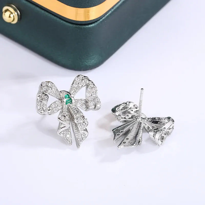 KissICON WHITE KissIcon Bow Earrings - Sparkling Zircon Jewelry For Women