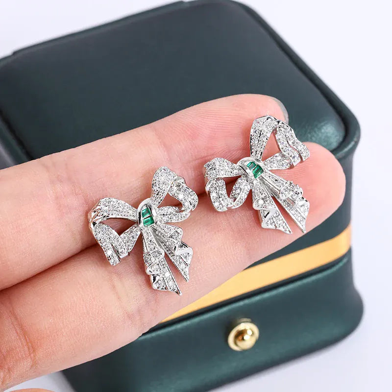 KissICON WHITE KissIcon Bow Earrings - Sparkling Zircon Jewelry For Women
