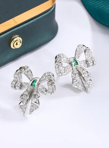 KissICON WHITE KissIcon Bow Earrings - Sparkling Zircon Jewelry For Women
