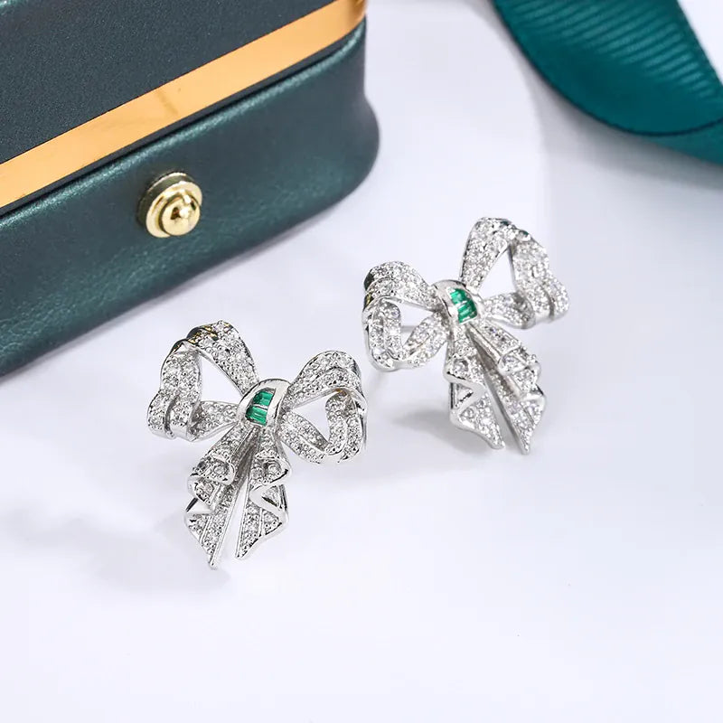 KissICON WHITE KissIcon Bow Earrings - Sparkling Zircon Jewelry For Women