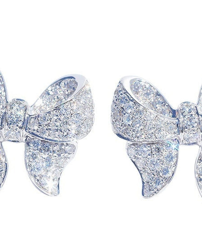 jkthpu-45 white KissIcon Elegant Zirconia Bow Studs - Romantic Shine