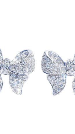 jkthpu-45 white KissIcon Elegant Zirconia Bow Studs - Romantic Shine