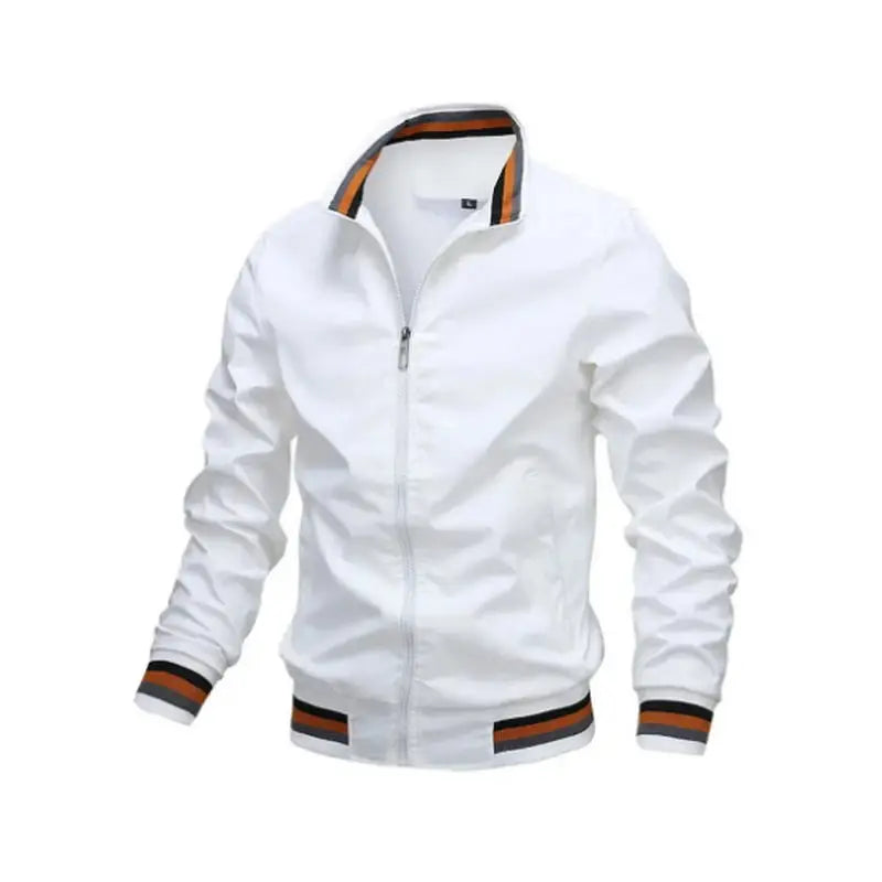 KissICON WHITE / L (165cm 60-68kg) Mens White Waterproof Casual Fashion Windbreaker Bomber Jacket