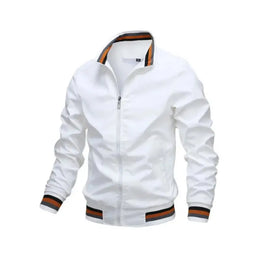 KissICON WHITE / L (165cm 60-68kg) Mens White Waterproof Casual Fashion Windbreaker Bomber Jacket