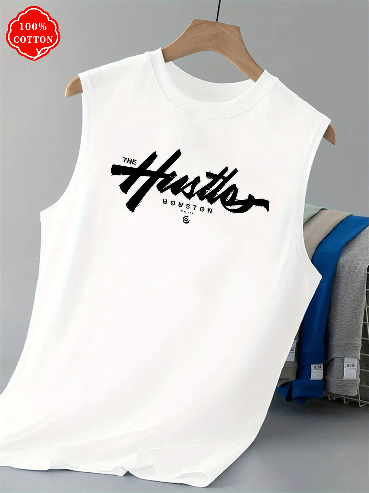 KissICON WHITE / L Hustle Houston Cotton Mens Loose Sleeveless Summer Vest