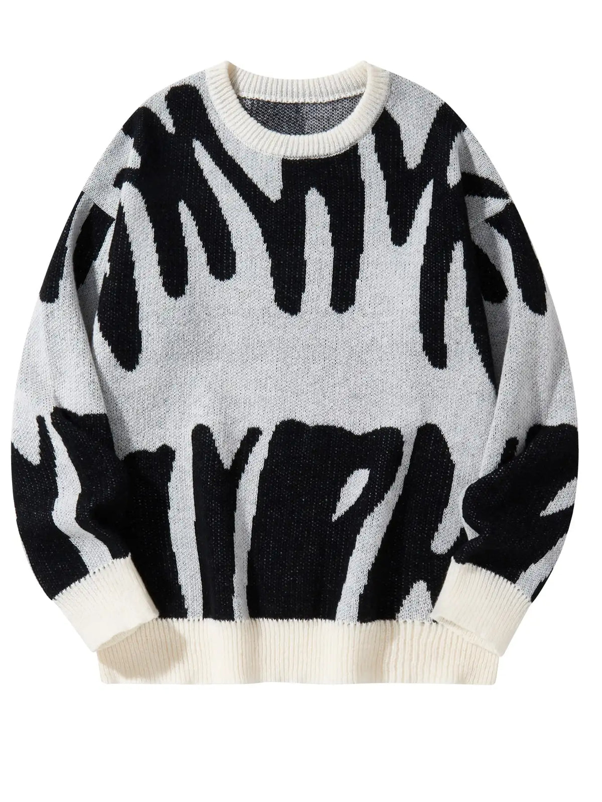 KissICON WHITE / L Trendy Irregular Jacquard ColorBlock Mens Pullover Sweater