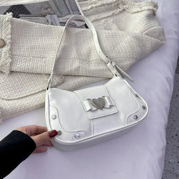 Dropshipman White-Love Trendy Bow Shoulder Bag Handbag Casual Underarm Bag Daily Commuting Bags PU Leather Lady Banquet Bag Business Women's Bags