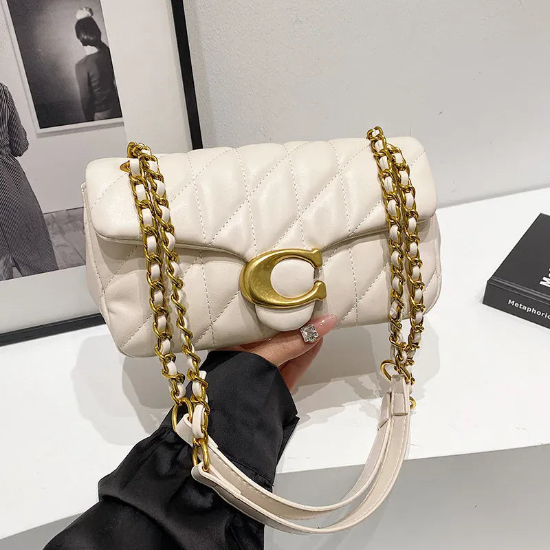 Dropshipman White Luxury Fashion Women's Chain Handbag PU Leather Girls Shoulder Messenger Bag Brand lightweight Commuting Bag Tassel Square Bag