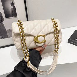 Dropshipman White Luxury Fashion Women's Chain Handbag PU Leather Girls Shoulder Messenger Bag Brand lightweight Commuting Bag Tassel Square Bag
