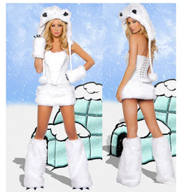 KissICON White / M Halloween Cosplay Animals Costume White Sexy Holiday Party Dress Suit Woman Backless Funny Bring A Hat Stage Costume Clothes