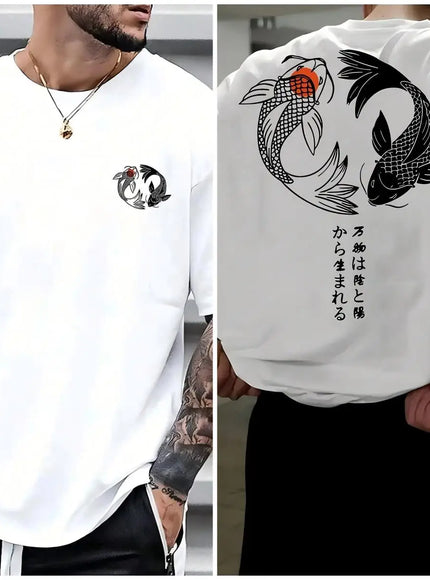 KissICON White / M Harajuku Koi Cotton Tee Summer Style for Men