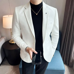 KissICON white / M Stylish Korean Suede SlimFit Mens Business Casual Suit