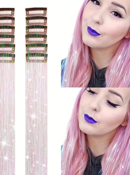 KissICON White Pink / 20inch KissIcon Hair Tinsel Clip In Extensions - Heat