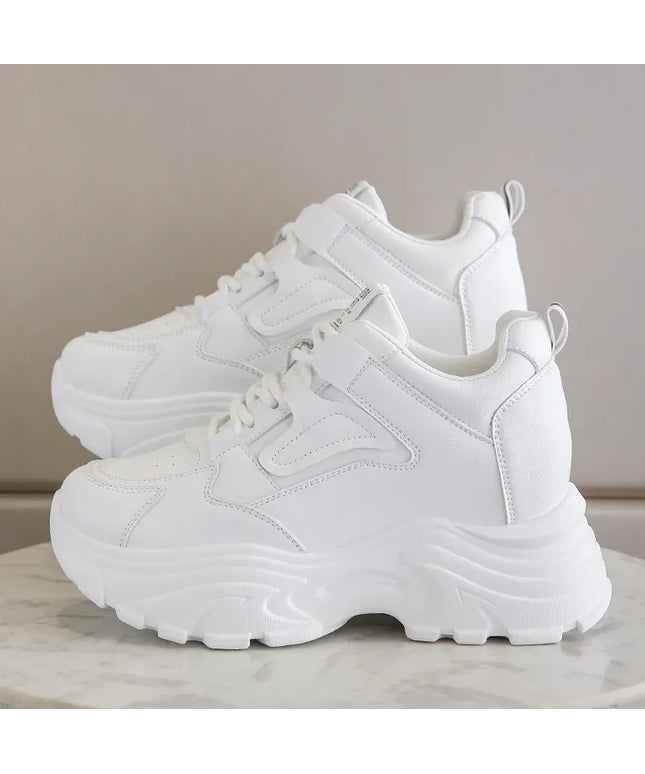 Dropshipman White Platform Women's Sneakers 2024 Spring Lace-Up Thick Bottom Vulcanize Shoes Woman Pu Leather Breathable Sports Shoes Ladies
