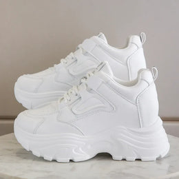 Dropshipman White Platform Women's Sneakers 2024 Spring Lace-Up Thick Bottom Vulcanize Shoes Woman Pu Leather Breathable Sports Shoes Ladies