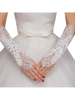KissICON WHITE Princess Satin Lace  Communion Halloween Costume  Wedding Flower Girl Fingerless Gloves