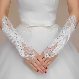 KissICON WHITE Princess Satin Lace  Communion Halloween Costume  Wedding Flower Girl Fingerless Gloves