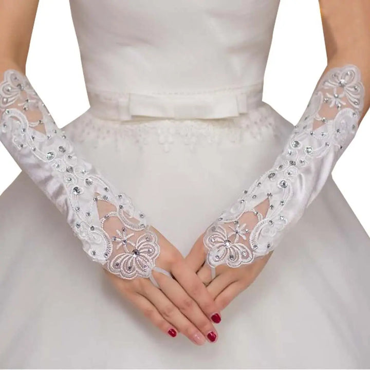 Princess Satin Lace  Communion Halloween Costume  Wedding Flower Girl Fingerless Gloves