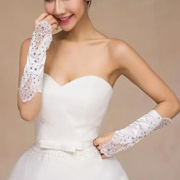 KissICON WHITE Princess Satin Lace  Communion Halloween Costume  Wedding Flower Girl Fingerless Gloves
