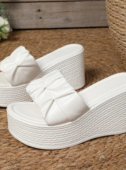 KissICON White Pu Leather Wedges Sandals for Women Summer