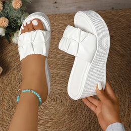 KissICON White Pu Leather Wedges Sandals for Women Summer