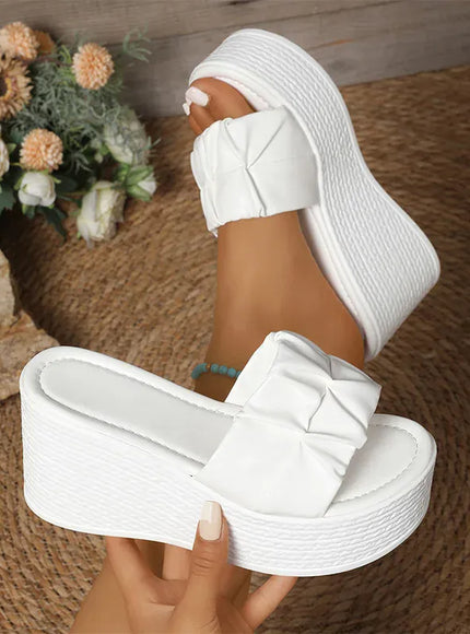KissICON White Pu Leather Wedges Sandals for Women Summer