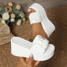 KissICON White Pu Leather Wedges Sandals for Women Summer