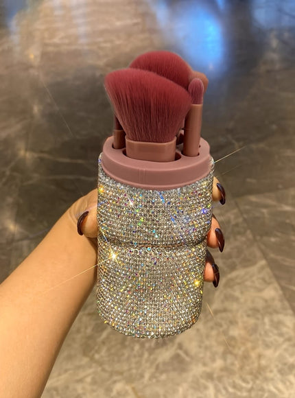 KissICON White Rhinestone Glitter Makeup Brush Set – Rhinestone Dustproof Storage
