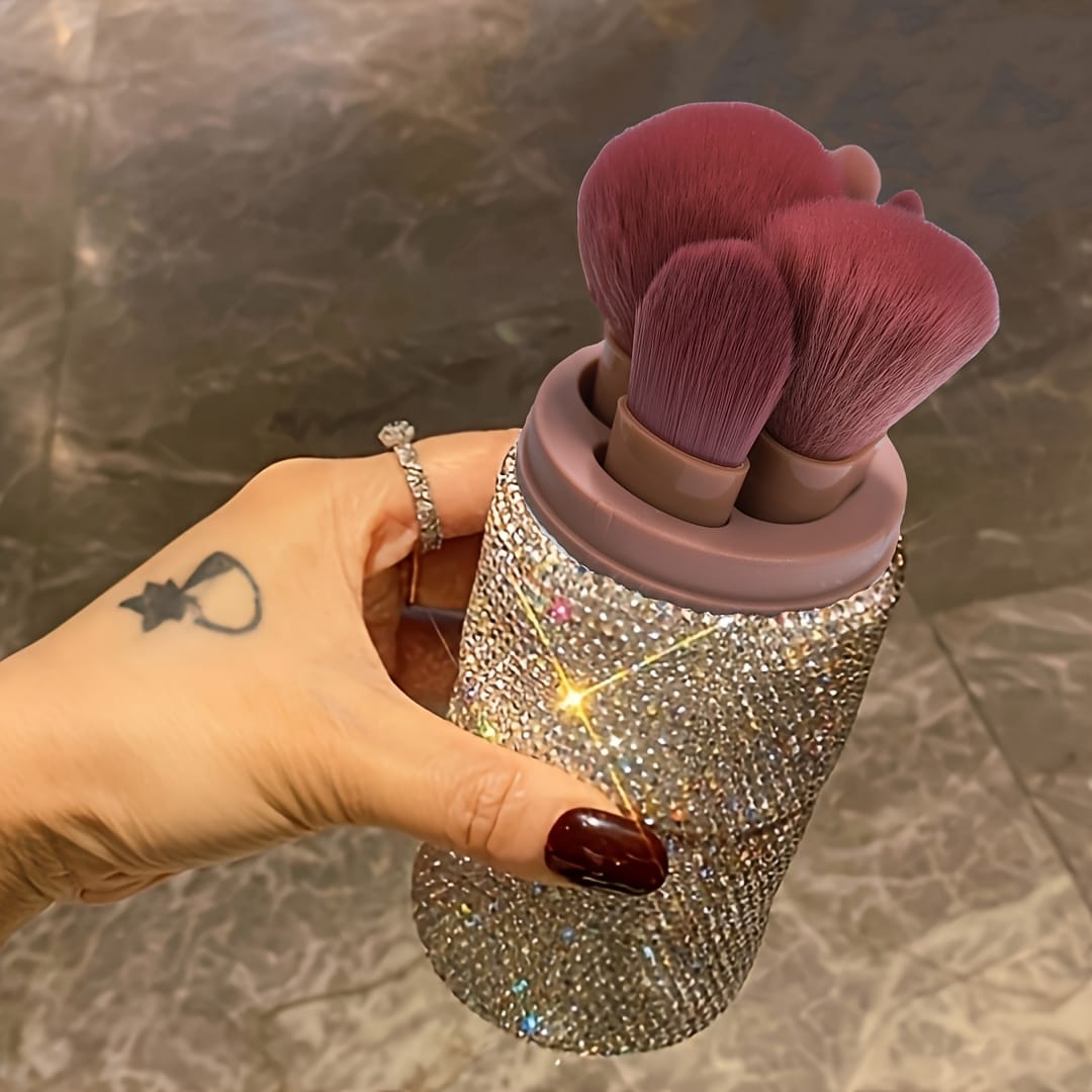KissICON White Rhinestone Glitter Makeup Brush Set – Rhinestone Dustproof Storage