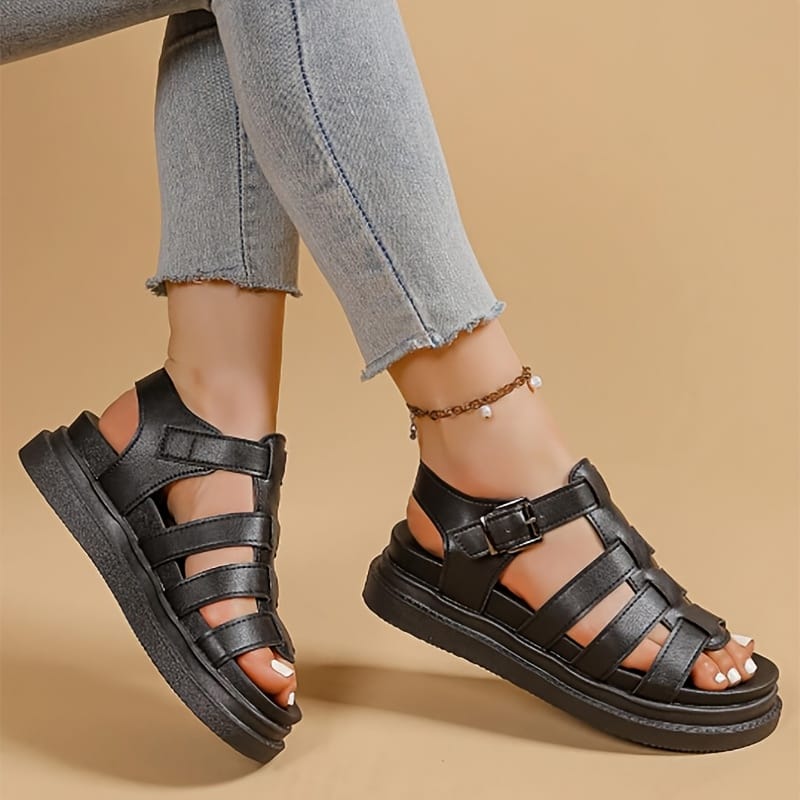 jkthpu-45 White Roman Wedge Sandals Comfy SlipOn Thick Platform Heels
