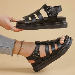 jkthpu-45 White Roman Wedge Sandals Comfy SlipOn Thick Platform Heels
