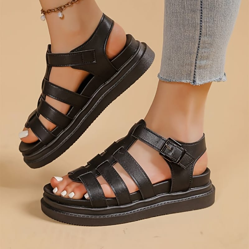 jkthpu-45 White Roman Wedge Sandals Comfy SlipOn Thick Platform Heels