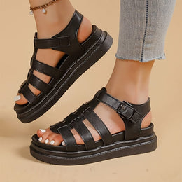 jkthpu-45 White Roman Wedge Sandals Comfy SlipOn Thick Platform Heels