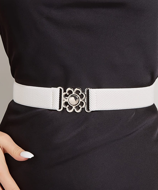 jkthpu-45 White / S Floral Alloy Buckle Belt Easy Elegance for Every Outfit