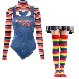 KissICON WHITE / S / halloween costume Halloween Costumes for Women Scary Nightmare Killer Doll Wanna Play Movie Character Chucky Doll Costume With Stockings