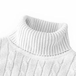 KissICON White / S Mens Slim Fit Turtleneck Heavyweight Knitted Pullover Sweater