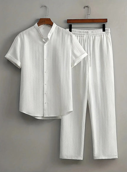 KissICON White / S Mens White Summer Travel Suit Short Sleeve  Pants