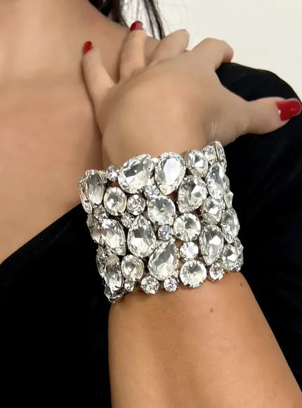 KissICON White / Silver Crystal Hand Bangle Water Drop Rhinestone Bracelet