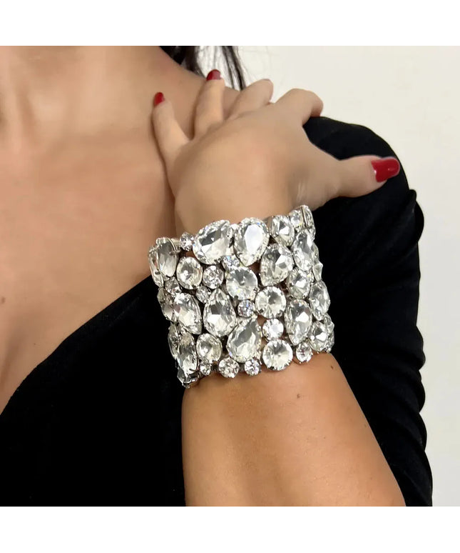 KissICON White / Silver Crystal Hand Bangle Water Drop Rhinestone Bracelet