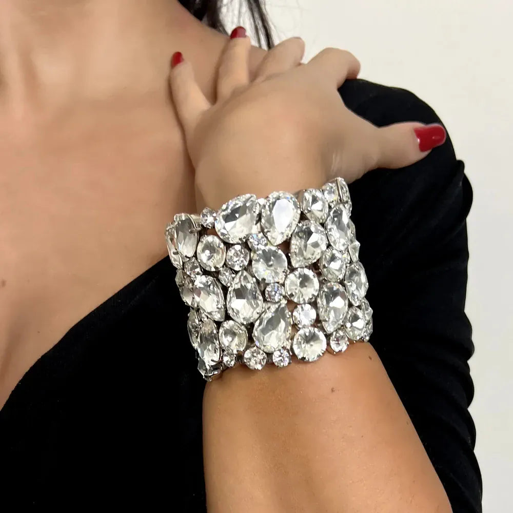 KissICON White / Silver Crystal Hand Bangle Water Drop Rhinestone Bracelet
