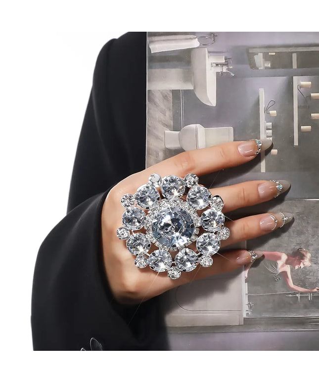 KissICON WHITE / Silver Plated Kissicon Exaggerated Rhinestone Flower Ring – Big Crystal