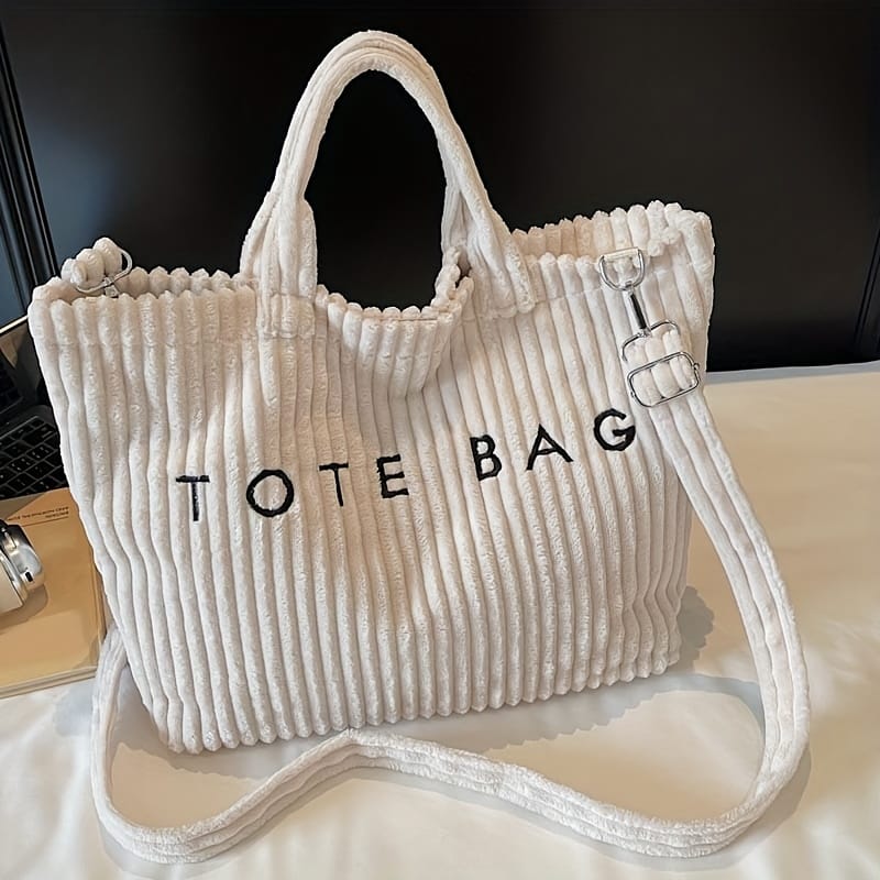 jkthpu-45 White Soft Corduroy Tote Chic White Bag for Trips  Gifts