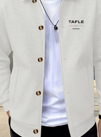 KissICON White TAF / UK 40 Luxury Waffle Knit Lapel Jacket Smart Casual Menswear